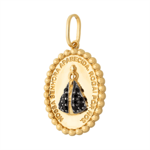 Pingente Medalha Nossa Senhora Aparecida De Ouro 18K E Pedras 16mm