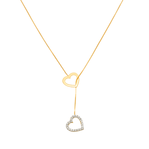 Colar De Ouro 18K Gravata Dois Corações 45cm