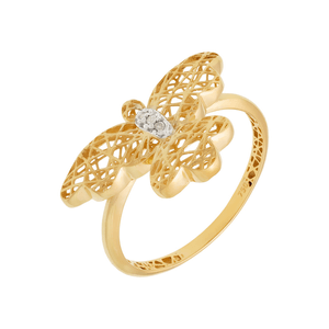 Anel Espírito Santo Aramado De Ouro 18K E Pedras de Diamante