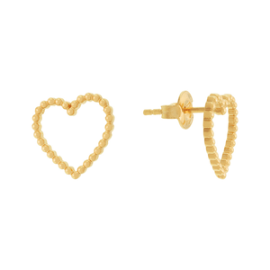 Brinco Coração De Ouro 18k Detalhe De Mini Esferas