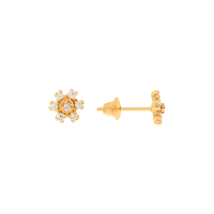 Brinco Flor De Ouro 18k  E Pedras De Zircônia