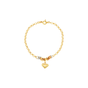 Pulseira De Ouro 18k Com  Argola Tricolor e  Coração