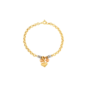 Pulseira Portuguesa De Ouro 18k Com 6 Argolas E 3 Corações 19cm Tricolor
