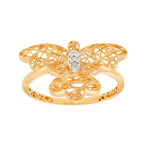 Anel Espírito Santo Aramado De Ouro 18K E Pedras de Diamante