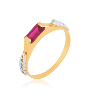 Anel ABC Infantil De Ouro 18K E Pedra De Zircônia Rubi