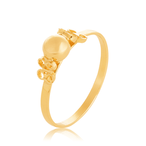 Anel Infantil Esfera E Borboleta Lateral Em Ouro 18k