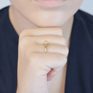 Anel Chuveiro Redondo De Ouro 18k E Pedras De Zircônia Pequeno