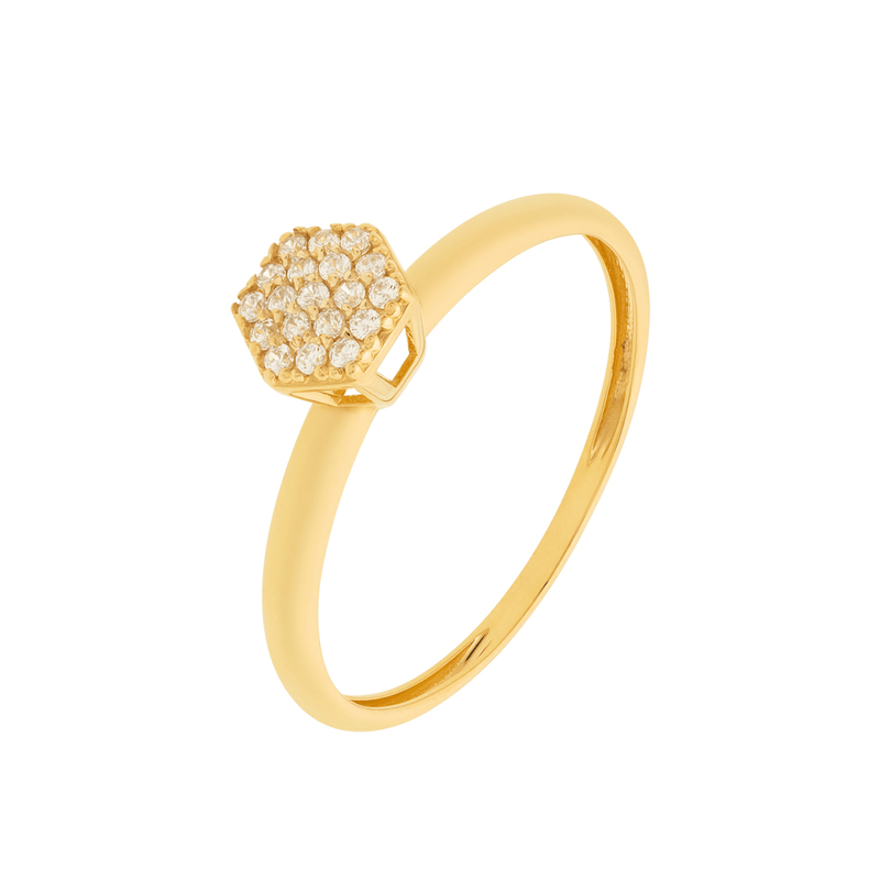 Anel-Chuveiro-Hexagono-De-Ouro-18k-E-Pedras-De-Zirconia-Pequeno