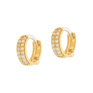 Brinco Argola De Ouro 18K e Pedras de Zircônia 9mm