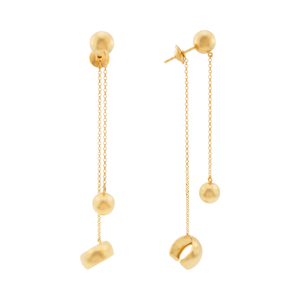 Brinco Ear Cuff Esferas E Corrente De Ouro 18K Ajustável