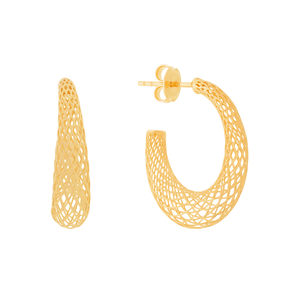 Brinco Argola Oval Telada De Ouro 18k