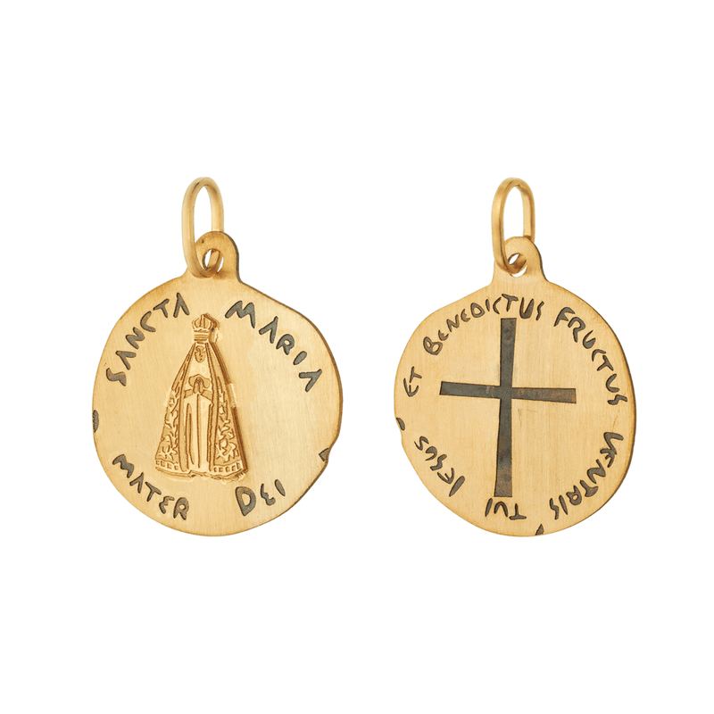 Pingente-Medalha-Santa-Maria-De-Ouro-18k-Estilizado-2-Faces---Nossa-Senhora-Aparecida