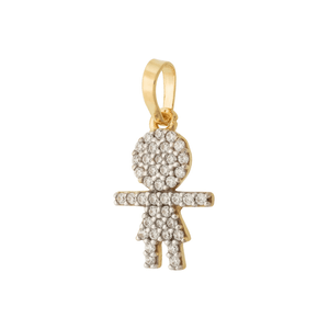 Pingente Menina De Ouro 18K Cravejado Com Pedras De Zircônia