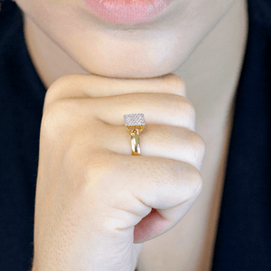 Anel Chuveiro Quadrado De Ouro 18k E Pedras De Zircônia