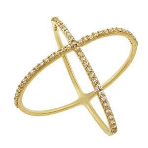 Anel X De Ouro 18K E Pedras De Zircônia