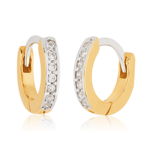 Brinco Argola De Ouro 18K 8mm E Pedras De Zircônia