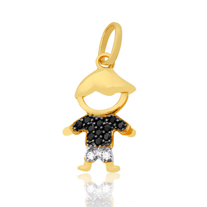 Pingente Filhos Menino De Ouro 18K E Pedras De Zircônia