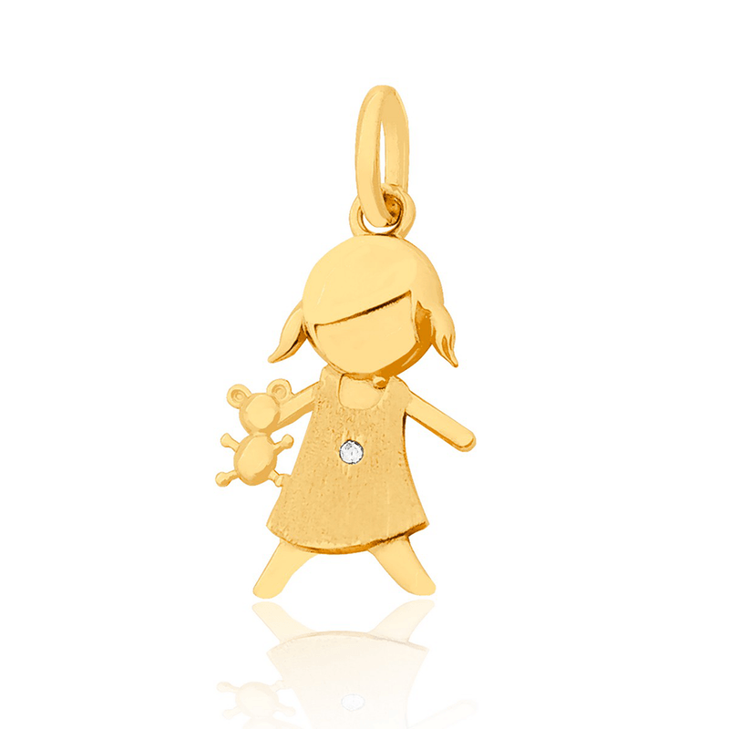 Pingente-Filhos-Menina-Com-Urso-De-Ouro-18K-E-Pedras-de-Zirconia