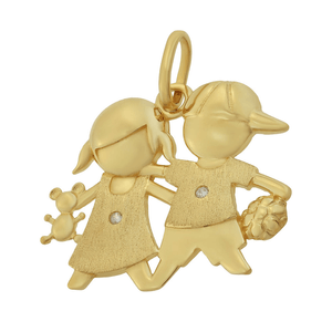 Pingente Filhos Casal De Ouro 18K E Pedras de Zircônia