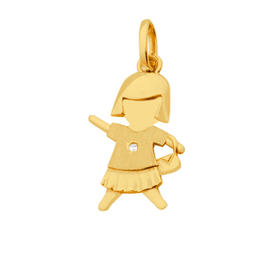 Pingente Menina De Ouro 18K E Pedras de Zircônia