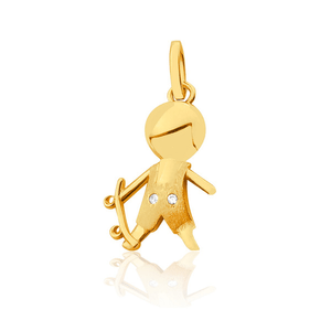 Pingente Filhos Menino De Ouro 18K E Pedras de Zircônia