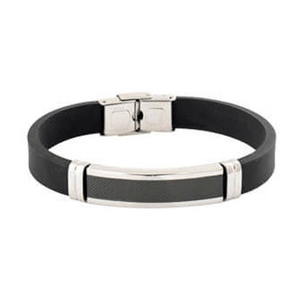 Pulseira Preta  De Silicone E Aço Trabalhado