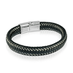 Pulseira-Masculina-De-Couro-Preto-Trancada-Com-Fios-De-Aco