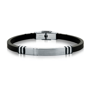 Pulseira De Couro Com Placa Steel  E Aço