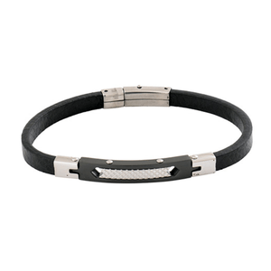 Pulseira De Couro Com Placa Com Detalhe De Aço