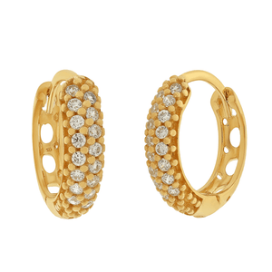 Brinco Argola De Ouro Amarelo 18K 11mm E Pedras De Zircônia