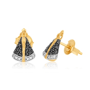 Brinco Nossa Senhora Aparecida De Ouro 18K Com Pedras De Zircônia