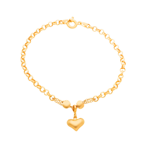Pulseira Portuguesa De Ouro Amarelo 18k Delicada Com Coração