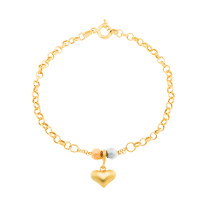 Pulseira Portuguesa De Ouro Tricolor 18k Delicada Com Coração