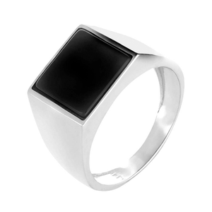 Anel Masculino Imperador De Ouro Branco 18K E Pedra Ônix