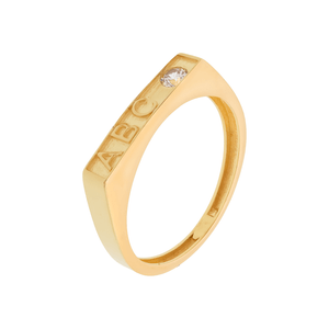 Anel ABC Infantil De Ouro 18K E Pedra De Zircônia Branca