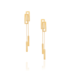 Brinco De Ouro 18k Elos Retangular