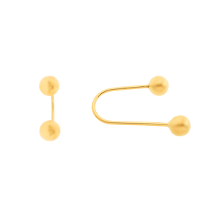 Brinco De Ouro 18k Elos 2 Esferas De 5 MM