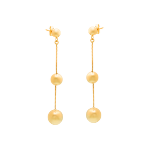 Brinco De Ouro 18k Elos 3 Esferas Pendulo