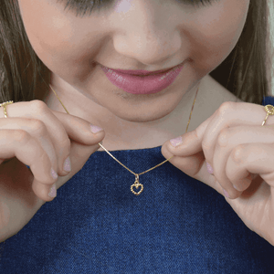 Pingente Coração Mini De Ouro 18k Detalhe De Esferas