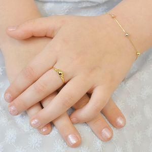 Anel Infantil Esfera E Borboleta Lateral Em Ouro 18k