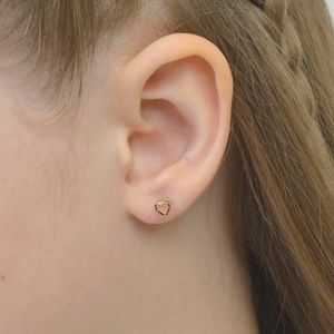 Brinco Infantil Coração De Ouro 18k E Pedras De Zircônia P