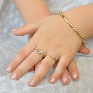 Anel Infantil Coração Com Fechadura De Ouro 18k Com Zircônia Branca