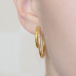 Brinco De Argola Duplo De Ouro 18k