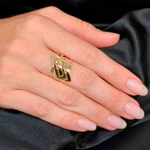 Anel De Ouro 18k Elos Retangular
