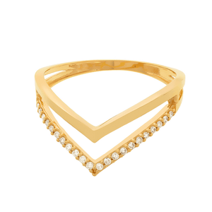 Anel Moderno De Ouro 18k Aro Duplo Em V