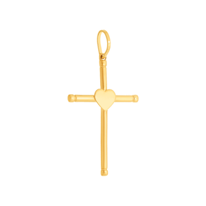 Pingente Cruz Com Coração De Ouro 18K