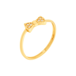 Anel Infantil Laço De Ouro 18k Com Zircônias