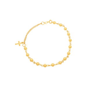 Pulseira De Ouro 18K Cruz Com Esferas