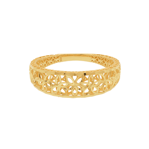 Anel De Ouro 18k Com Detalhe Telado de Flores