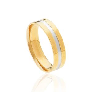 Aliança Casamento Estilizada Bicolor Ouro 18k